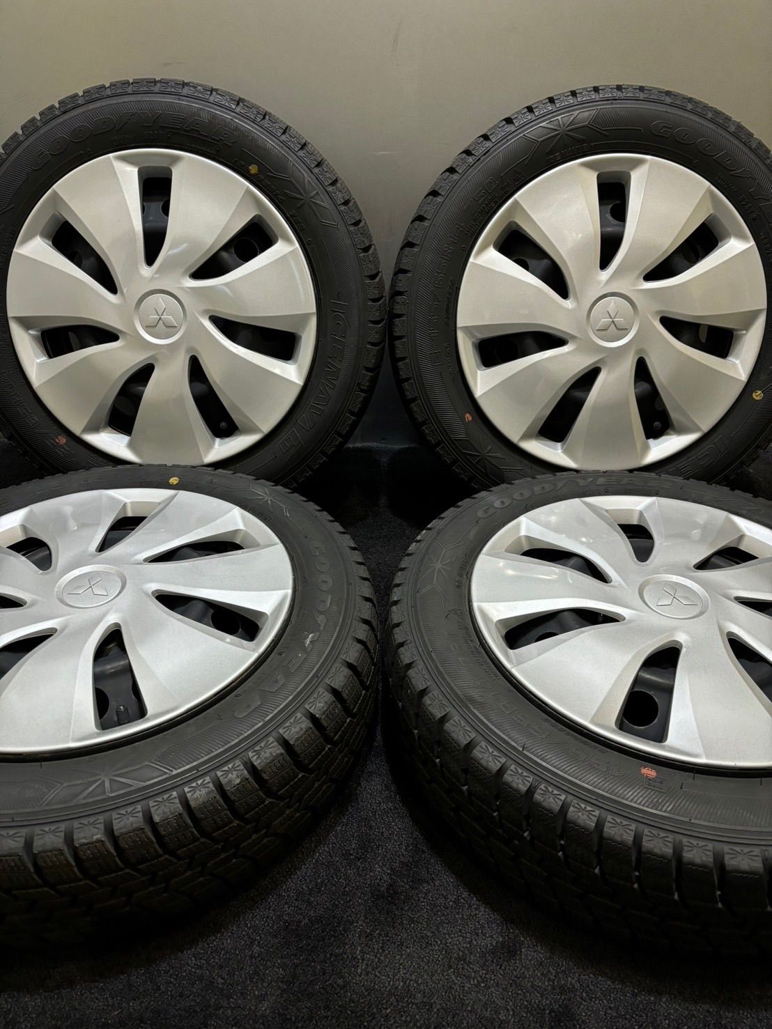155/65R14 GOODYEAR/ICE NAVI6 20年製 ミツビシ 純正 スチール 14インチ 4.5J +46 100 4H スタッドレス 4本 ekワゴン (2-H53)