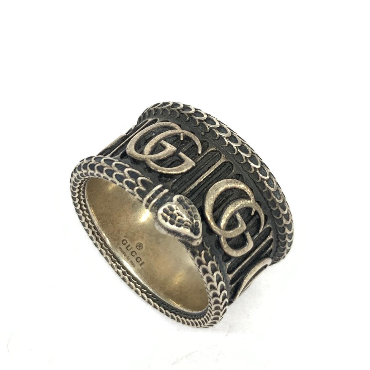 美品 GUCCI グッチ 20 ダブルG GGマーモント SVリング ブラック Ag925