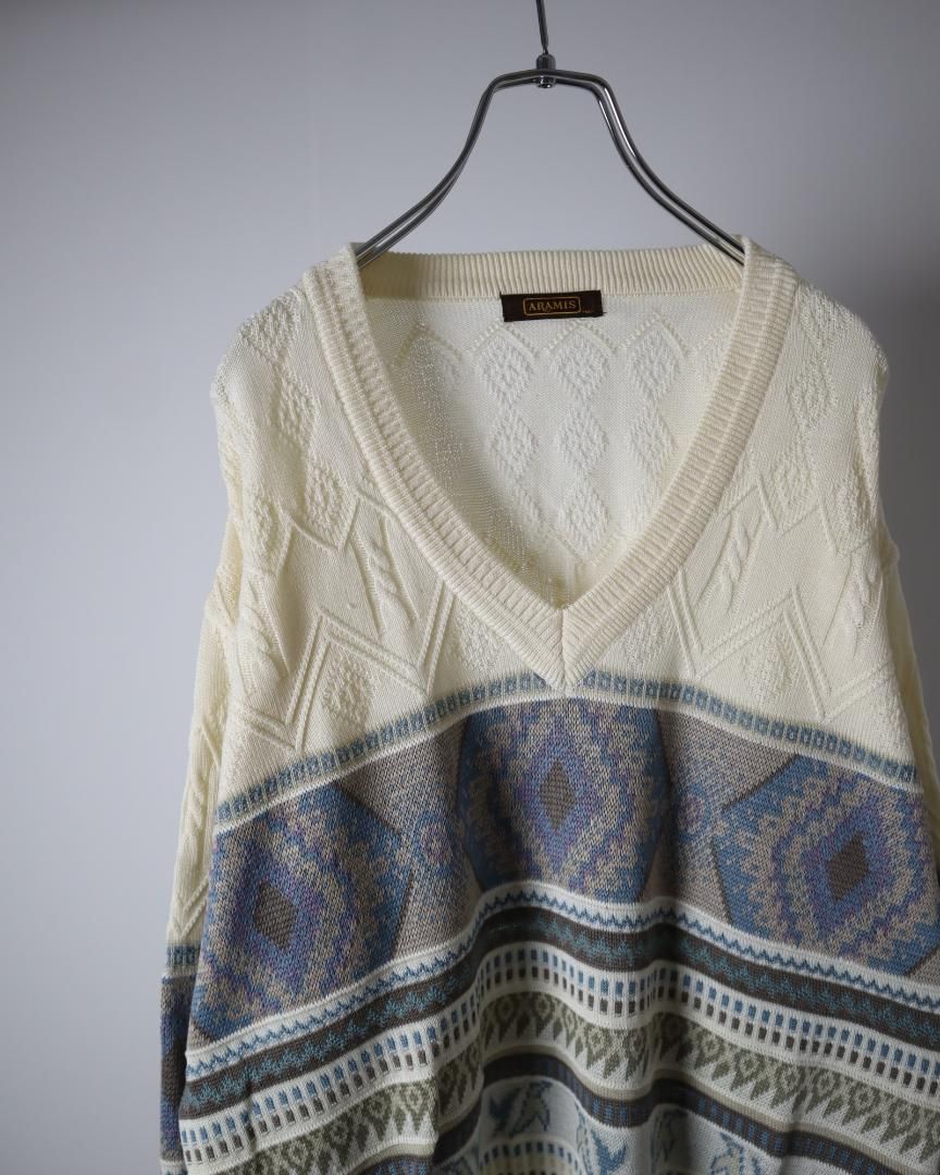 【ARAMIS】オルテガ調 透かし編み デザイン コットン混 ニット セーター古着屋arie✿K116