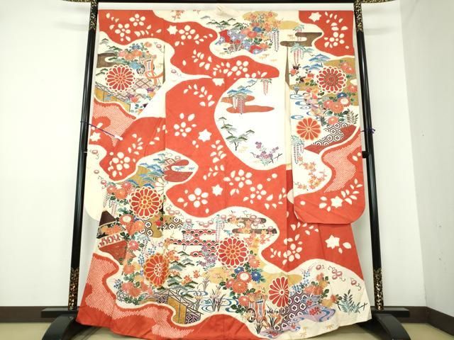 平和屋着物○豪華振袖 型染 吉祥花文 正絹 逸品 DAAY1486ps 平和屋