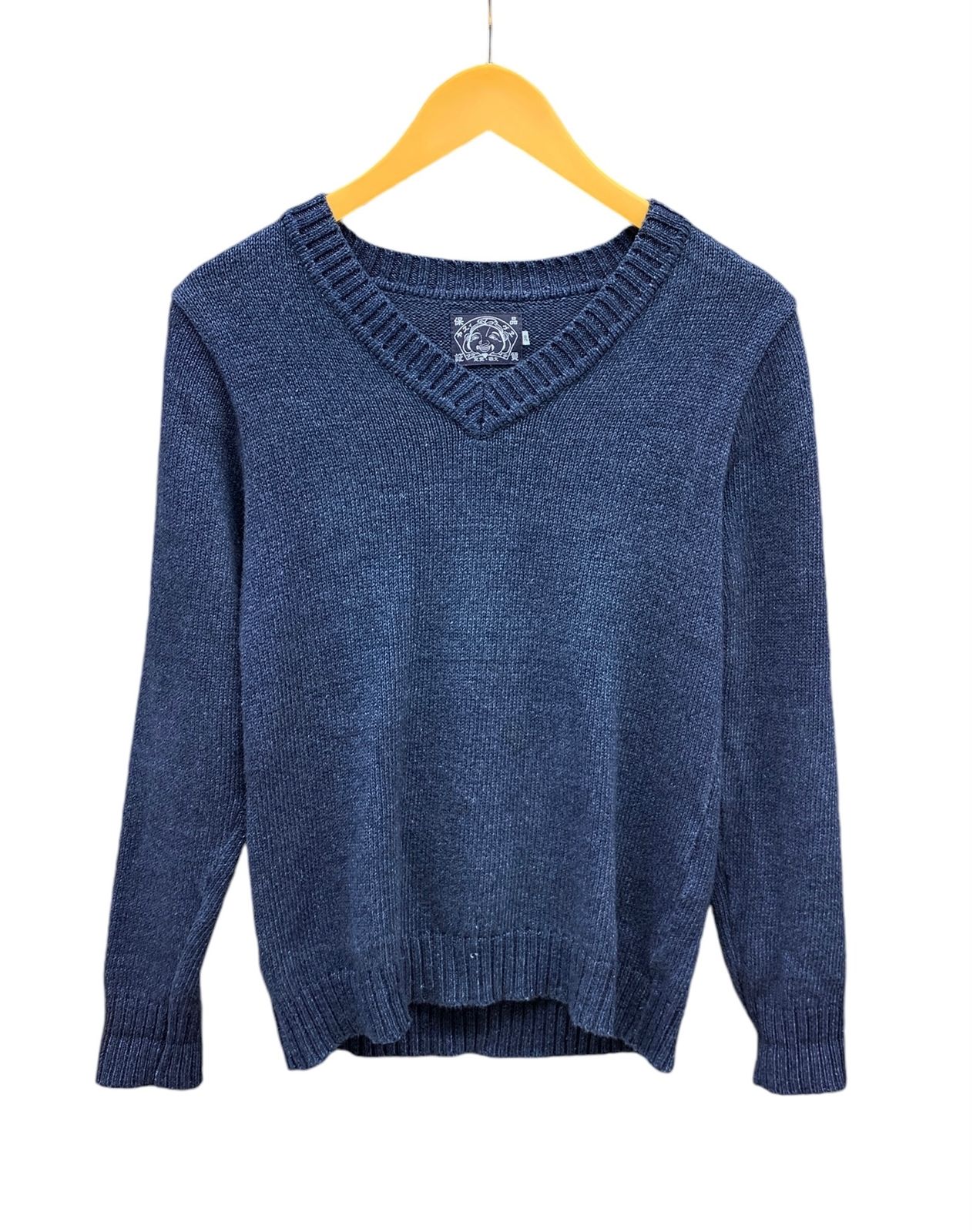 エヴィス　インディゴ　コットンニット　クルーネック　日本製 EVISU (エヴィス) インディゴ染め ニット セーター クルーネック