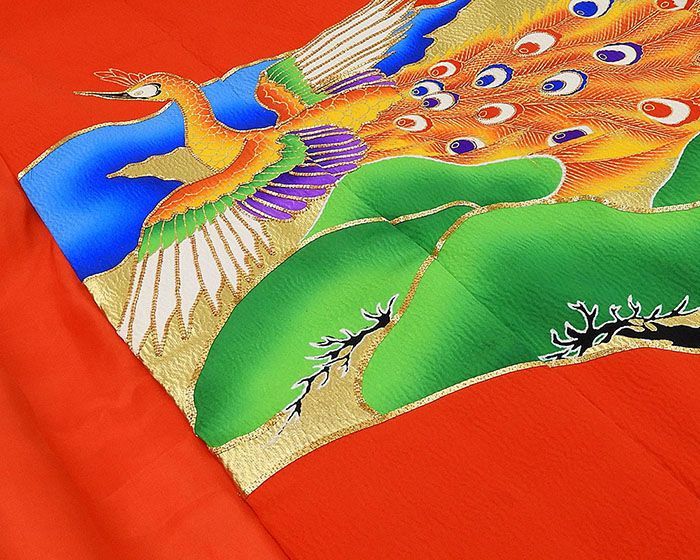 504w1☆御所車 菊 松 牡丹 赤 色打掛 金糸 ブライダル お色直し☆美品