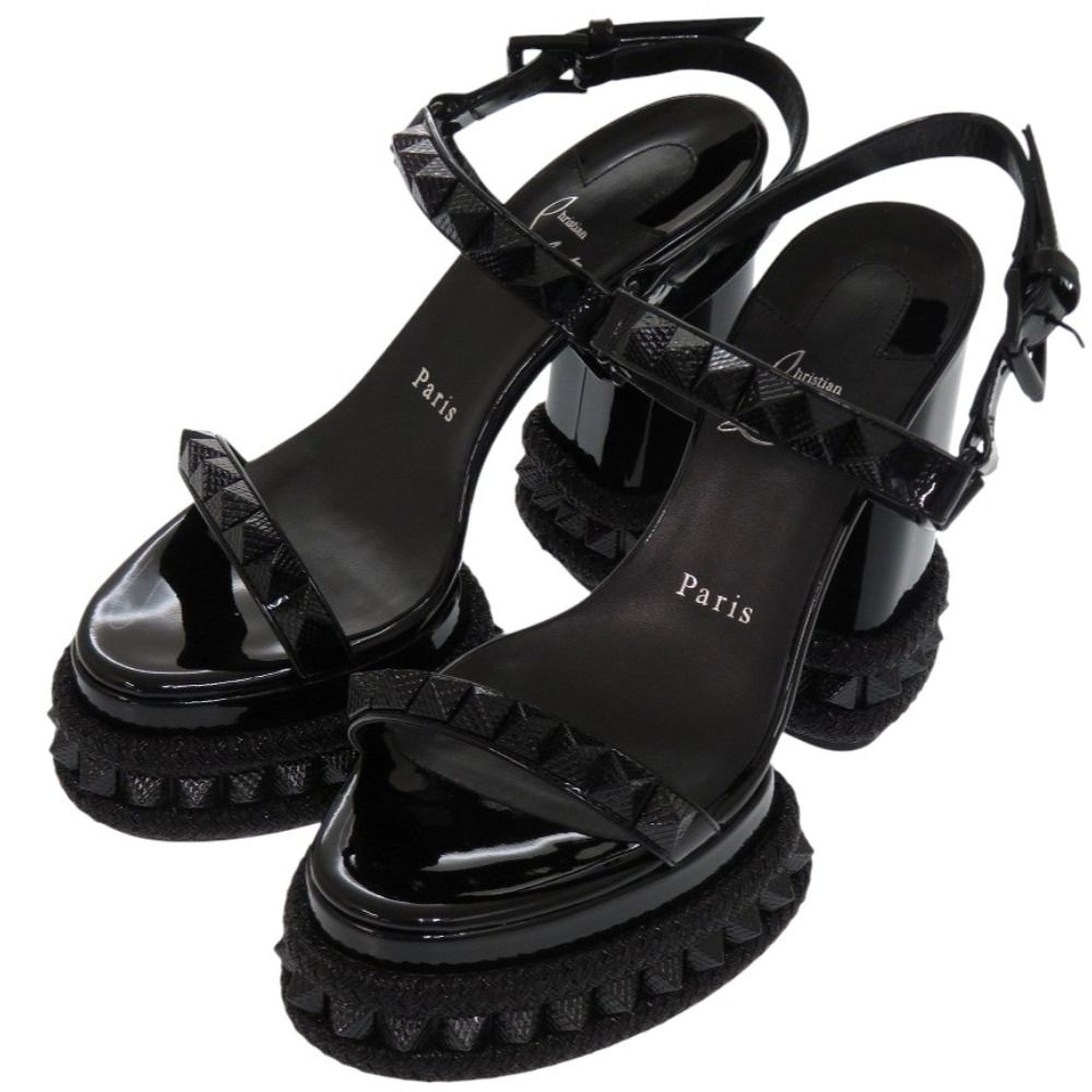 Christian Louboutin クリスチャンルブタン エスパドリーユ Pyraclou - 110 mm エスパドリーユ - パテントレザー - ブラック
