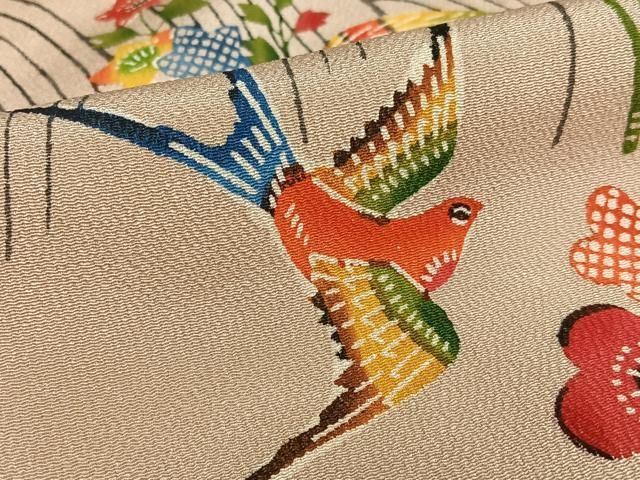 ゆりのはな　本振袖　無地　ちりめん　汕頭刺繍　モスグリーン色系　正絹　L601