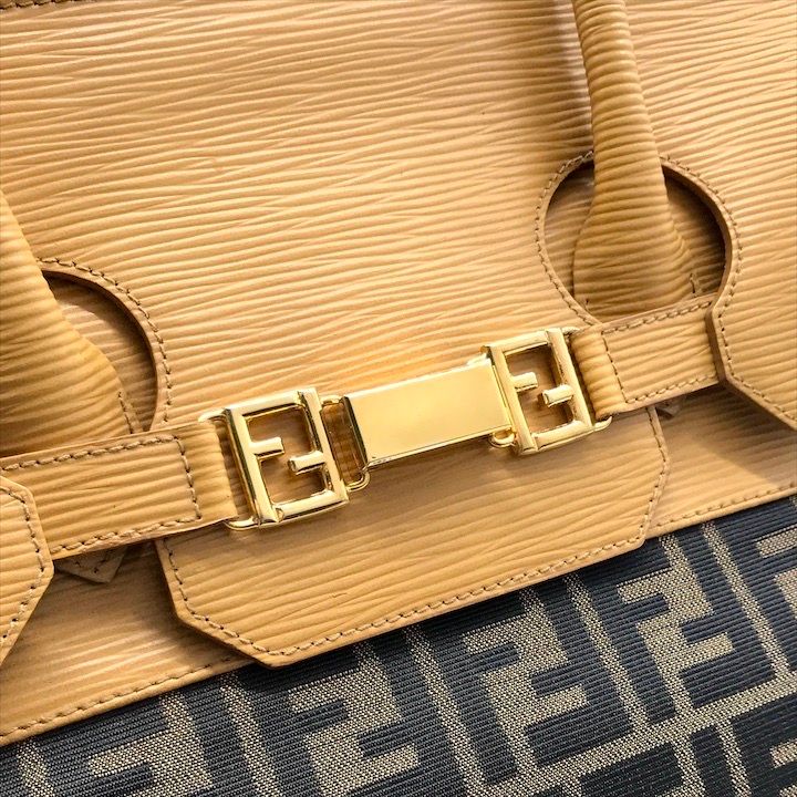 良品 FENDI フェンディ ズッカ柄 キャンバス エピレザー 2WAY ハンド