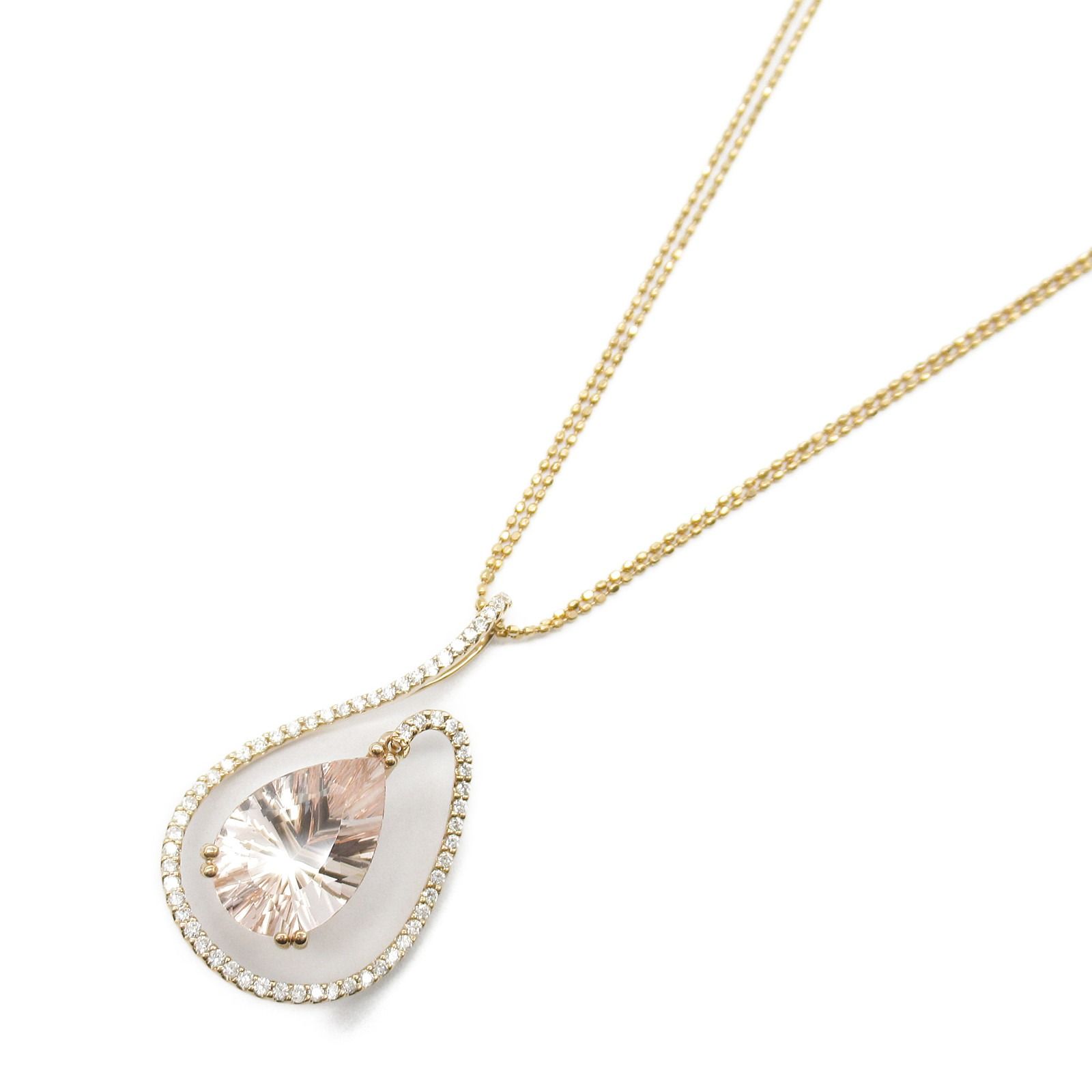ジュエリー JEWELRY ネックレス モルガナイト ダイヤモンド ネックレス ﾓﾙｶﾞﾅｲﾄ 7.5g 首回50㎝ K18PG ピンクゴールド ダイヤモンド ネックレス レディース Used A