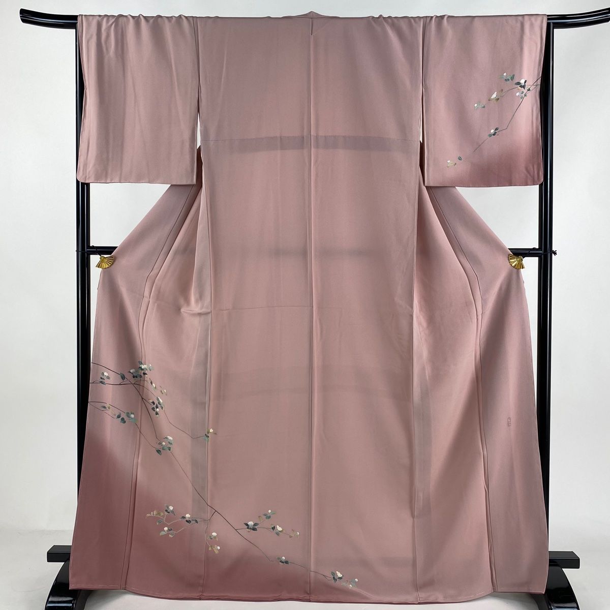訪問着 身丈168cm 裄丈68.5cm L 袷 落款 枝花 ぼかし ピンク 正絹 秀品