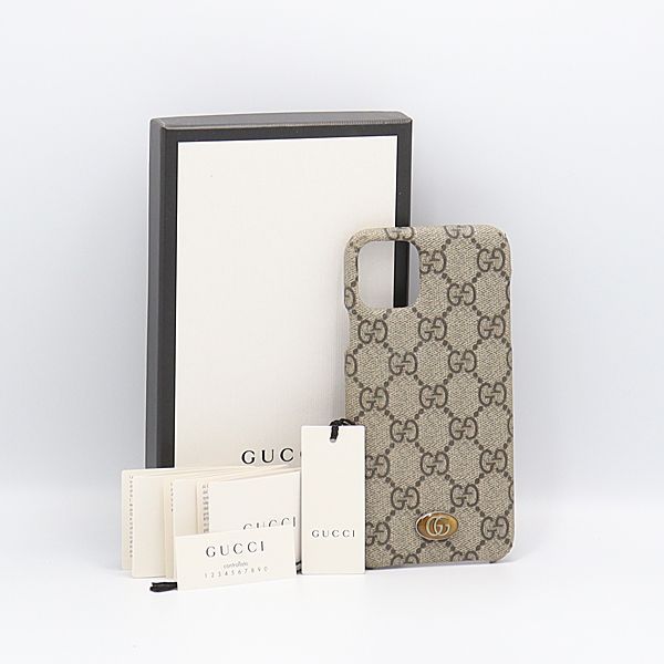 【美品】GUCCI　グッチ　ケース 箱付 良品 グッチ ブラウン系 GGロゴ 625714・617664 スマホケース