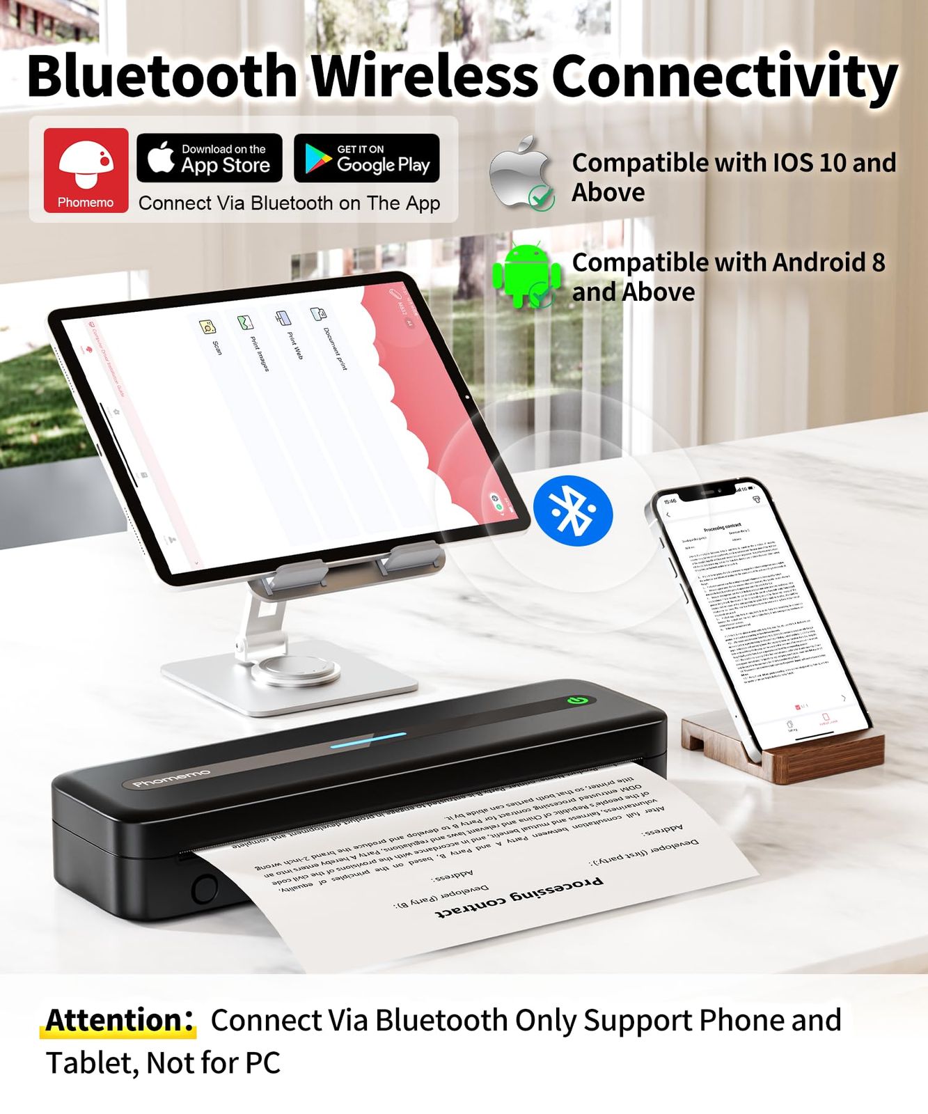 スマホ対応 PC対応 サーマルプリンター 携帯プリンター 業務用 家庭用 旅行用 学習用 小型 プリンター A4感熱ロール紙収納ボックス同梱 216mm 210mm 110mm 80mm 53mm幅広い対応 ブラック モバイルプリンター M832 Phome CHRISTIANNAURATH_COM_BR