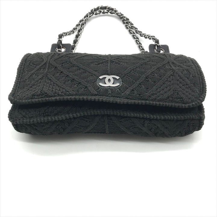 美品 CHANEL シャネル ココマーク ウール ニット シングル フラップ Wチェーン ショルダー バッグ ブラック レディース a5155 美品 CHANEL シャネル ココマーク ウール ニット シングル フラップ W