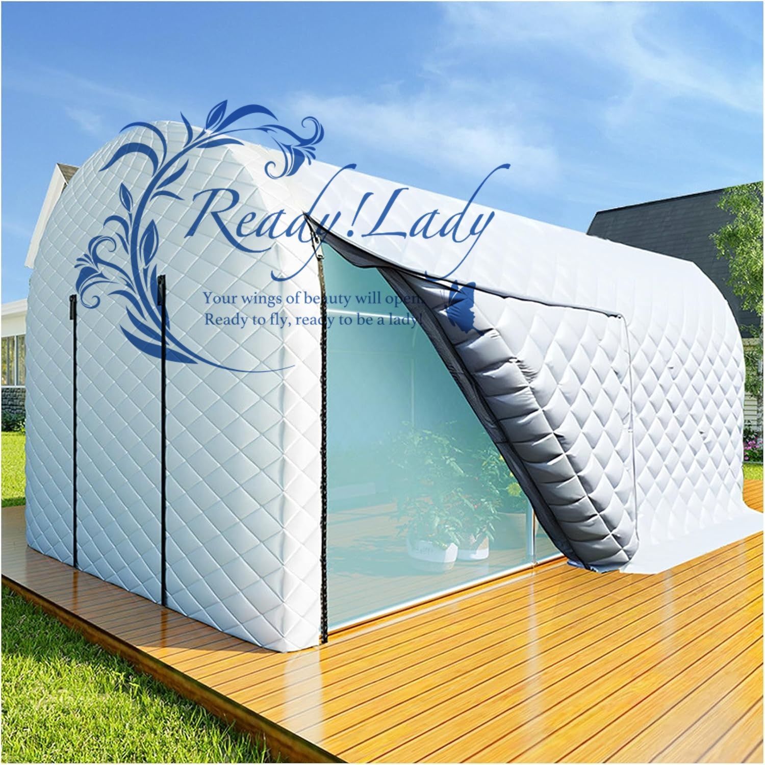 温室 ビニールハウス 大型 家庭用 ビニール 厚手の布団 ガーデンハウス 車 自転車 サイクル フラワースタンド グリーン スチールフレーム ロールアップジッパードアと窓付き 台風対策 雨雪対策 防寒 菜園農業 温室 キルト 2×2×2m