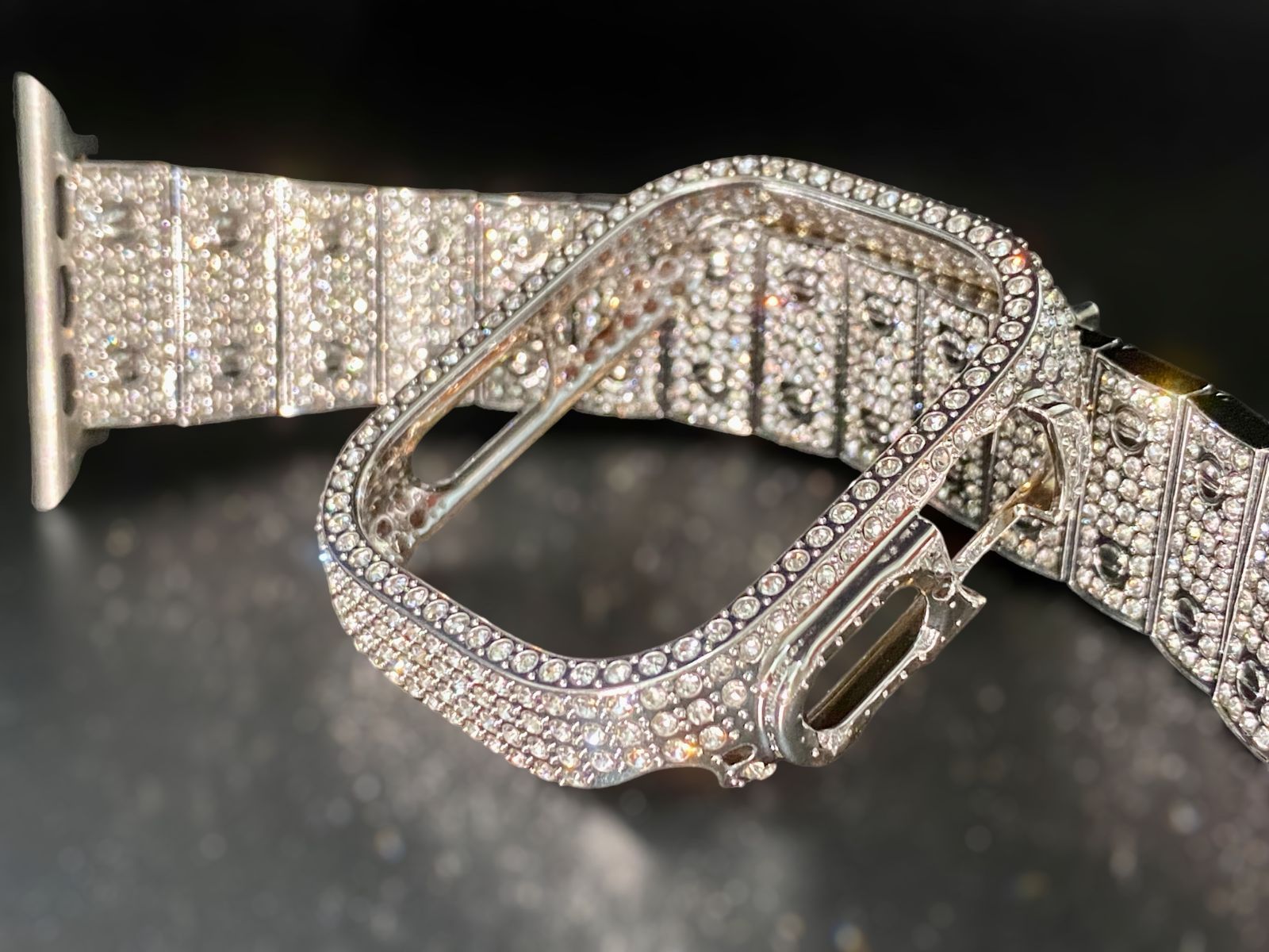 シルバー カバーベルト調整器セットBox付き ステンレスベルト Apple Watch キラキラ アップルウォッチステンレス バンド ケース ultra 49mm