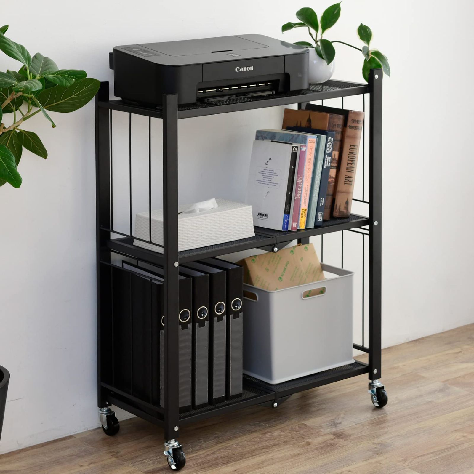 ブラック シェルフ 棚 幅63×奥行32.5×高さ86cm スリム 3段 LIS-3S BK 全体耐荷重30㎏ 本体完成品|キャスターを付けるだけ すぐに使える 折りたたみ ラック 山善 YAMAZEN
