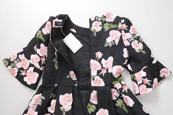 2024年 エムズグレイシー 薔薇柄 タックフレア ワンピース ドレス 40 2024年 エムズグレイシー 薔薇柄 タックフレア ワンピース