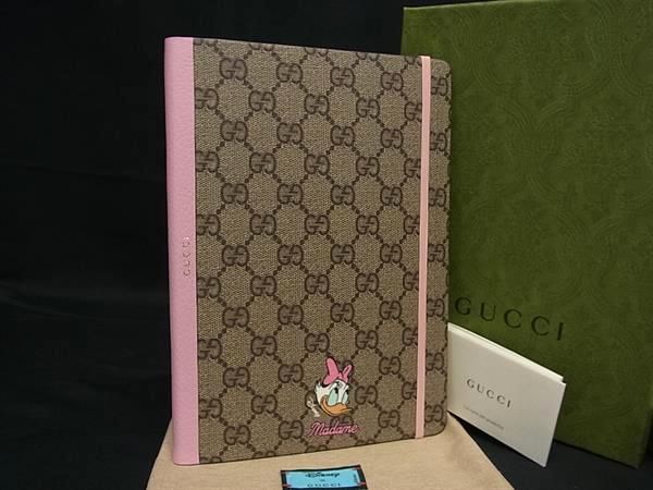 ■新品同様■ GUCCI グッチ ディズニー コラボ デイジーダック GGスプリーム PVC ノートブック 手帳 文房具 ブラウン系 FM4243