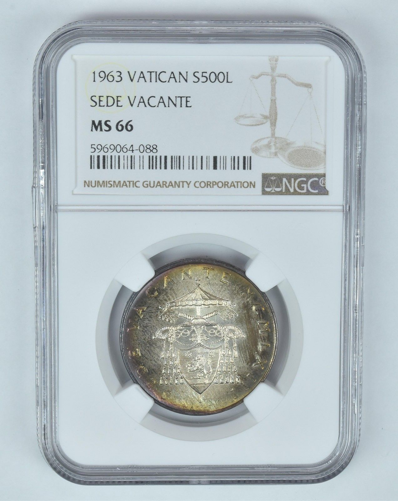 MS66 1963 バチカン 500 リラ シルバー Sede Vacante Td NGC
