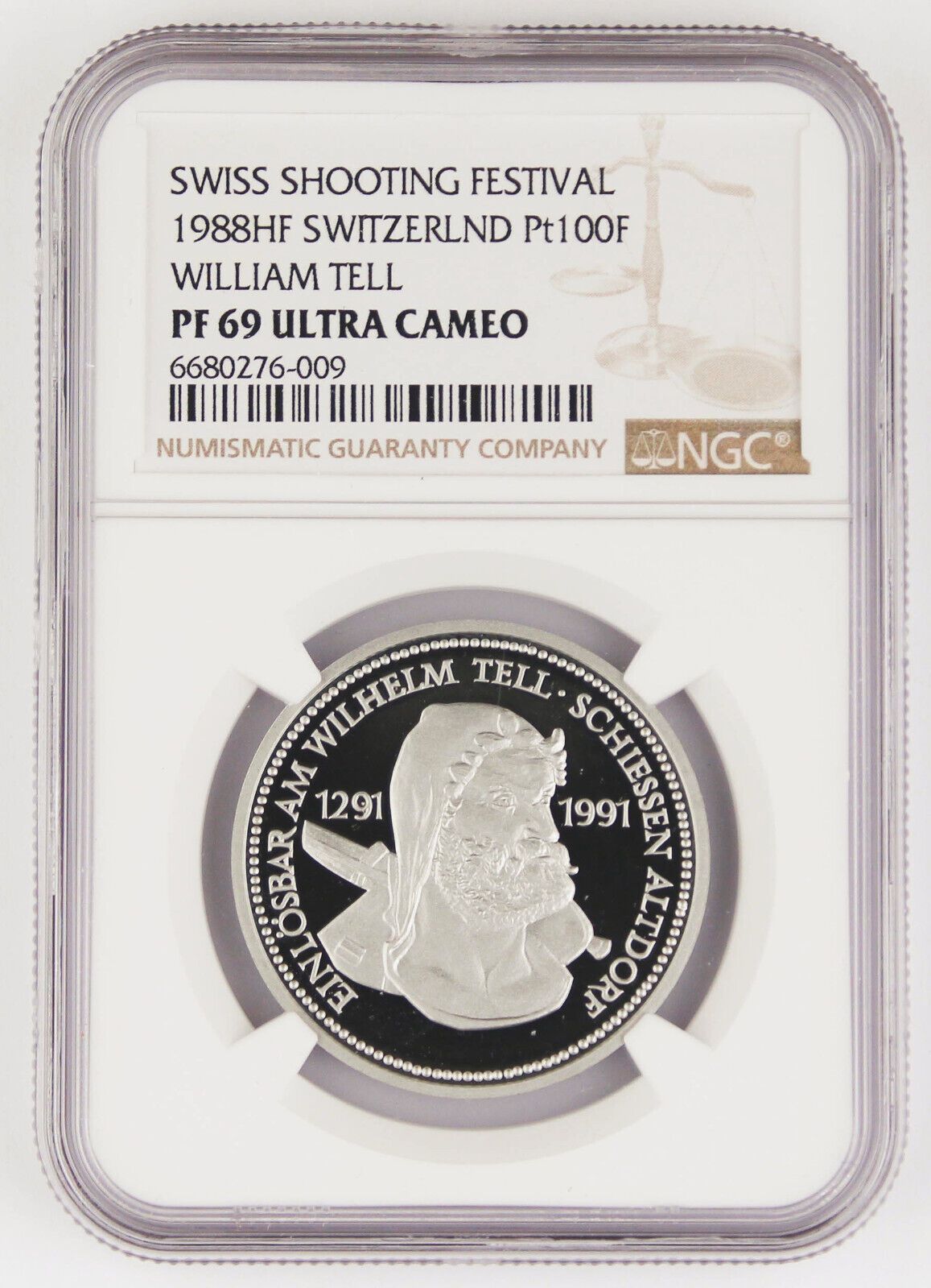 Switzerland 1988 100 Francs 1 Oz Platinum Proof Coin Shooting Festival NGC PF69