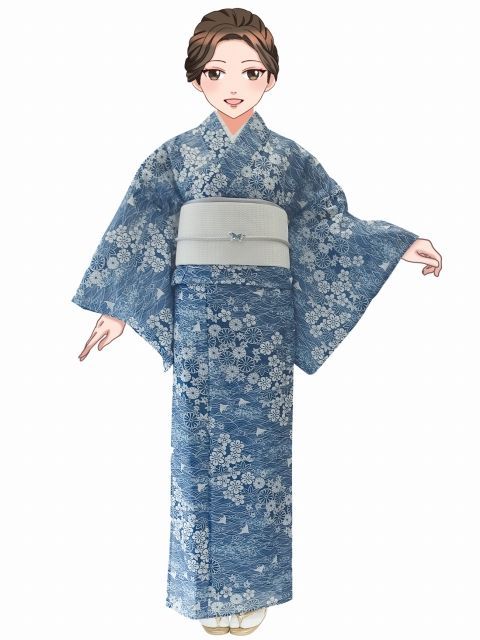 洗える着物 絽 小紋 フリーサイズ 夏用 ※きもの単品「青系、流水