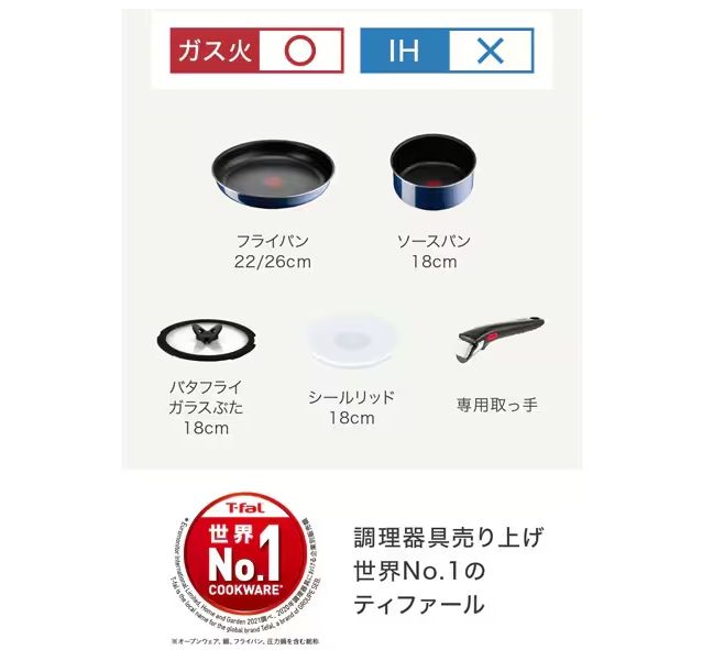 ティファール T-fal 取っ手のとれる鍋 フライパンセット インジニオ ネオ ロイヤルブルー インテンス 6点セット フライパン×2 ソースパン ガラスぶた18cm シールリッド18cm 取っ手1本 ブルー