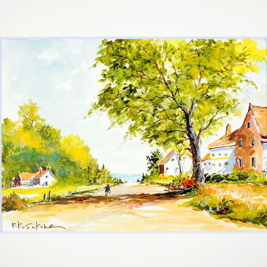 油絵　日下部 寛/プロバンスの村　オリジナル　額装 油絵 日下部 寛/プロバンスの村 オリジナル 額装