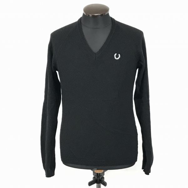 イタリア製★ラフシモンズ×フレッドペリー★ウール長袖セーター【メンズXS/黒】RAF SIMONS/FRED PERRY/サンフレール社タグ◆BF969 イタリア製☆ラフシモンズ×フレッドペリー☆ウール長袖セーター