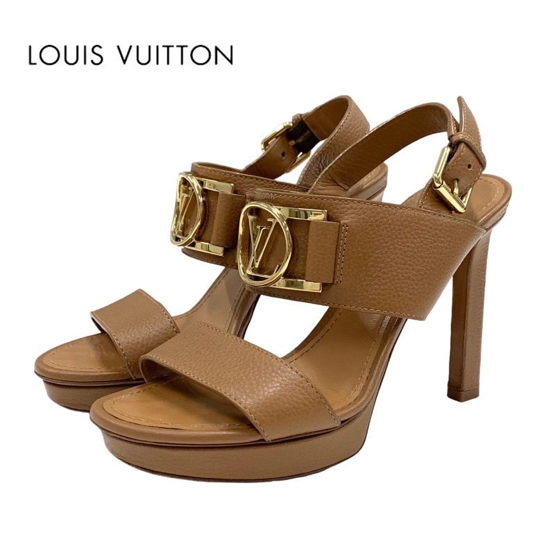 ルイヴィトン LOUIS VUITTON ロックイットライン サンダル 靴 シューズ レザー ブラウン ゴールド ロゴ ストラップ