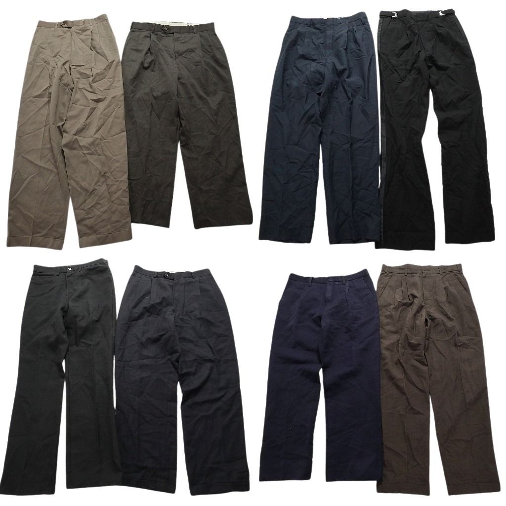 古着卸 まとめ売り スラックス パンツ 8枚セット (メンズ 32 ) ツータック ストレート ブラック ベージュ  古着 NA1998
