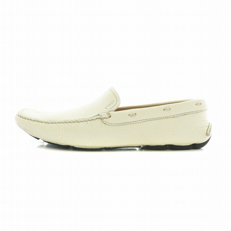 プラダ PRADA ドライビングシューズ スリッポン レザー スクエアトゥ ロゴ 5.5 24.5cm アイボリー 1101 |XZ GY18