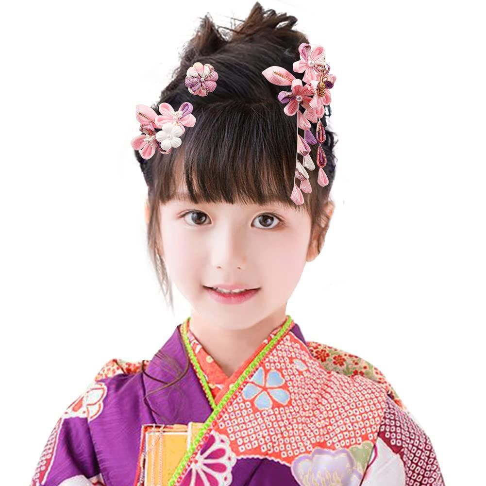 【数量限定】七五三 髪飾り OTAKUMARKET 成人式 振袖 浴衣 和装 つまみ細工 髪 飾り 着物 髪飾り 袴 卒業式 結婚式 セット 三歳 七歳 女の子 ガールズ 5タイプ 4カラー (Aタイプ (ピンク))