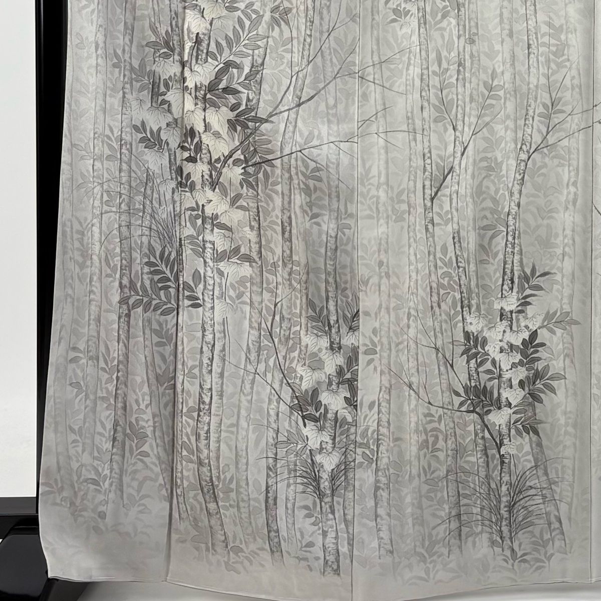 訪問着 身丈167cm 裄丈63cm S 袷 蔦 枝葉 灰色 正絹 秀品 【中古】