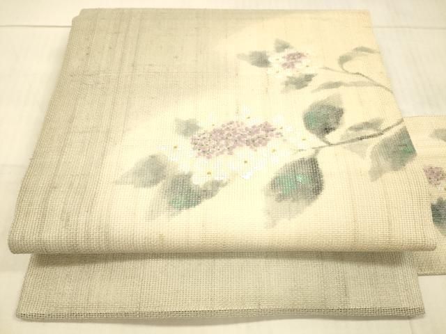 平和屋着物＊夏物 九寸名古屋帯 手描き 草花文 銀彩 正絹 DAAX0298cm