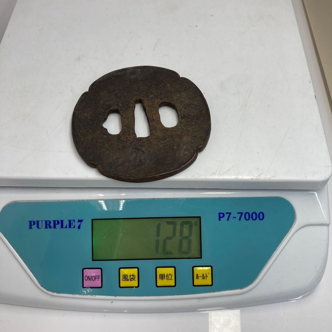 時代鉄地木瓜形鍔 貴重小道具認定書付 127g 東Y6-0216☆2F