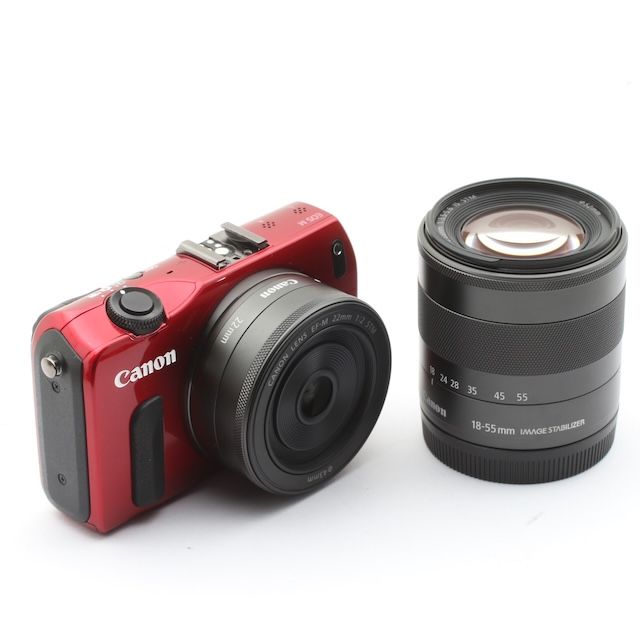 Canon ミラーレス一眼カメラ EOS M ダブルレンズキット EF 18 55 mm F 3 5 6 IS STM 22 2 STM付属 レッド EOSMRE WLK