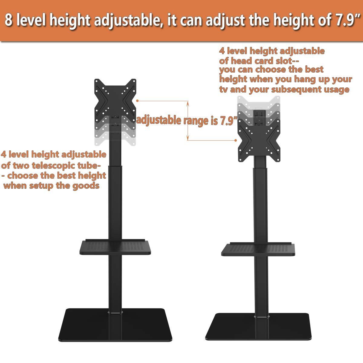  ユニバーサルフロアTVスタンド 1942インチフラットスクリーンTV用マウント 100度回転 高さおよび傾斜機能の調節 2つの棚 Hemudu その他 レコーダー