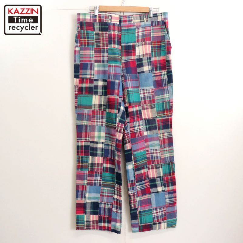 70s〜パッチワークパンツ チェック 赤緑ヴィンテージUSA製