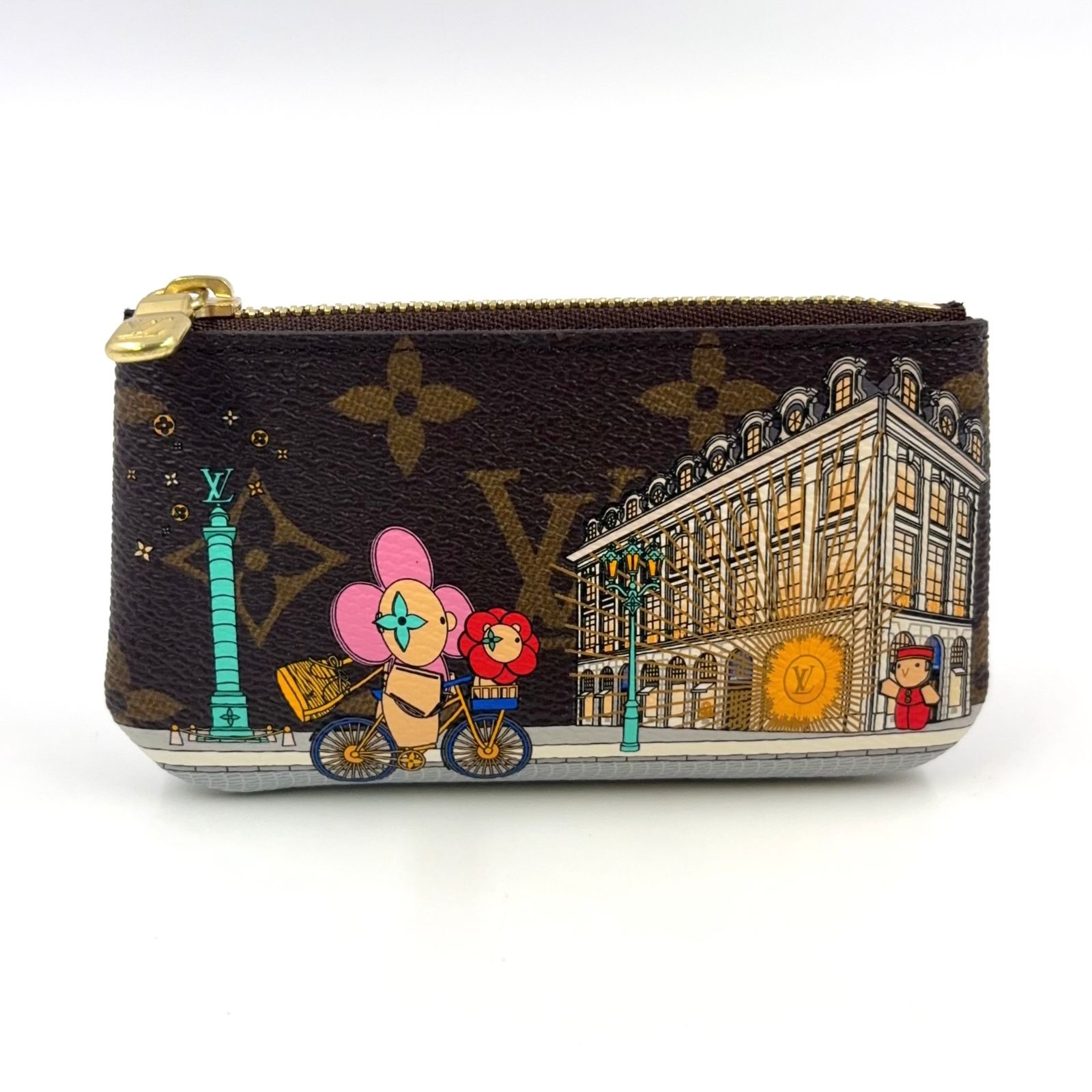 LOUIS VUITTON ポシェット クレ ヴィヴィエンヌ ホリデイ モノグラム コインケース PVC ブラウン×マルチ キーケース ゴールド M81639