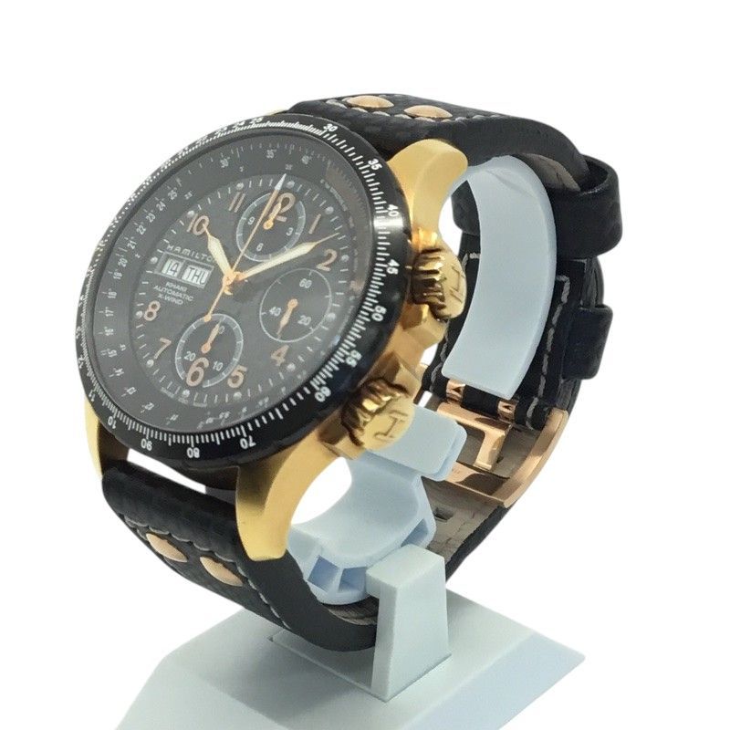 ハミルトン カーキ X WIND クロノグラフ H 776961 メンズ腕時計 自動巻き ブラック ゴールド 品 B 質屋 か ｎ