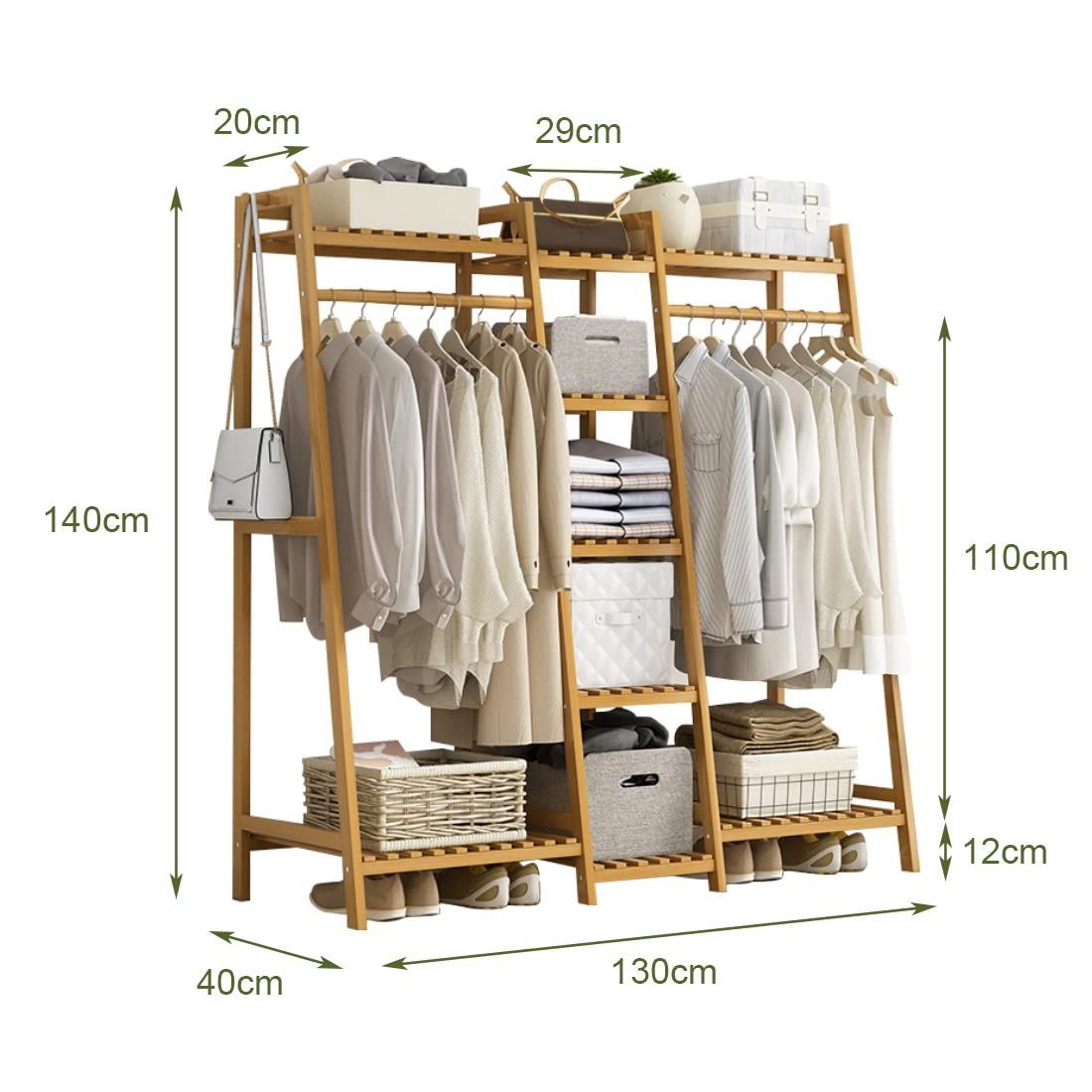 新着商品 130 40 140cm 組立簡単 省スペース 大容量 頑丈 木色 衣類収納 コート掛け ワードローブ 天然竹製 洋服ハンガー 洋服ラック 物干しスタンド パイプハンガーラック Regibelie ハンガーラック