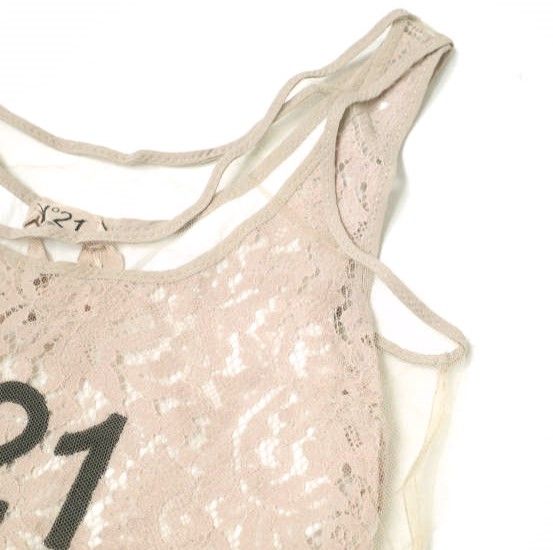 N°21 ヌメロヴェントゥーノ イタリア製 チュール＆レースレイヤード ロゴタンクトップ 15S-F021-4152 36 Beige ノースリーブ Tシャツ N°21 - N°21 ヌメロヴェントゥーノ イタリア製 チュール&レース