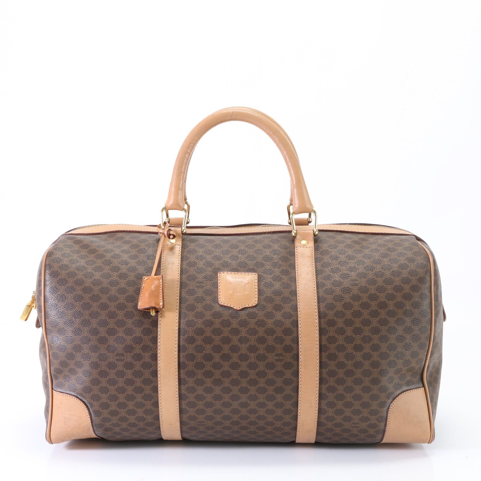 美品 セリーヌ マカダム トリオンフ M19 レザー ボストン バッグ トート 出張 旅行 トランク スーツケース A4 メンズ EHM T2-10【中古】