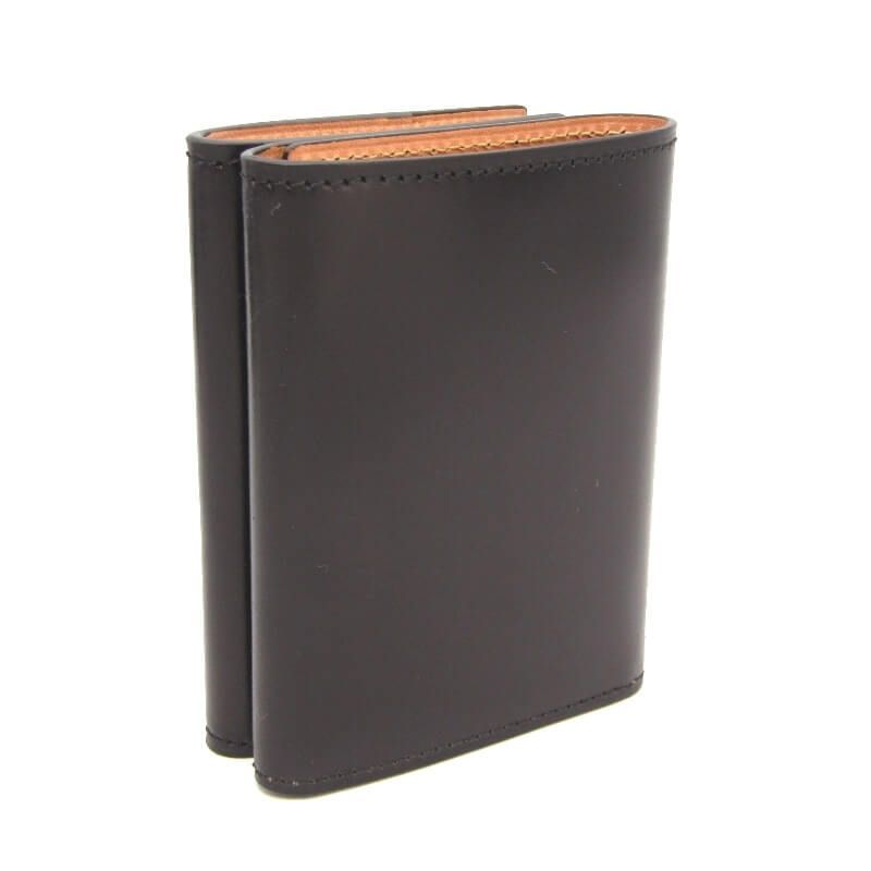 Flathority フラソリティ 三つ折り財布 FM 710 水染 オイルコードバン ミニ財布 小銭入れ付き ブラック 黒