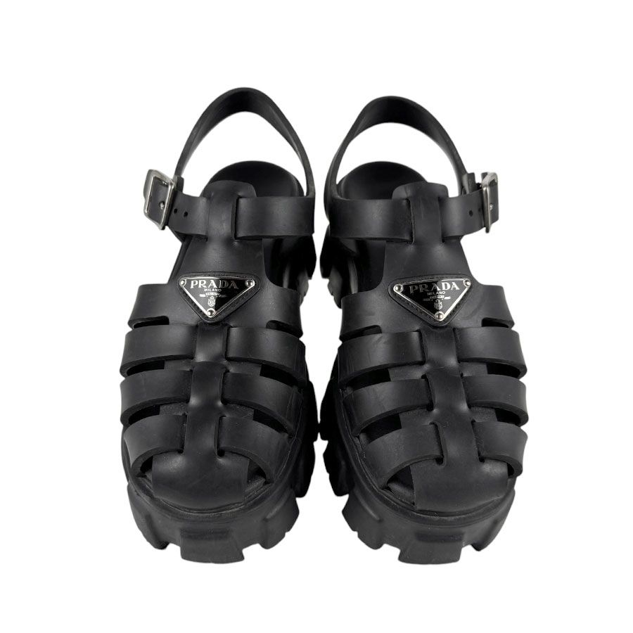 すぐ届く PRADA プラダ レザー スライド サンダル 白 黒 (PRADA