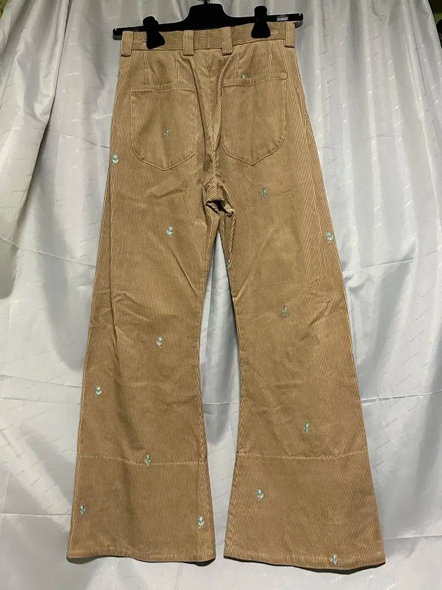 麻数マス コーデュロイ 刺繍 フ パンツ ブラウン