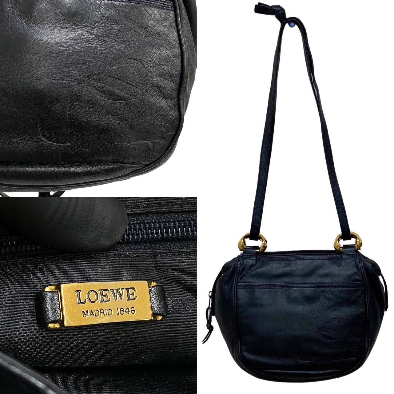 極 美品 LOEWE ロエベ アナグラム ロゴ ナッパレザー 本革