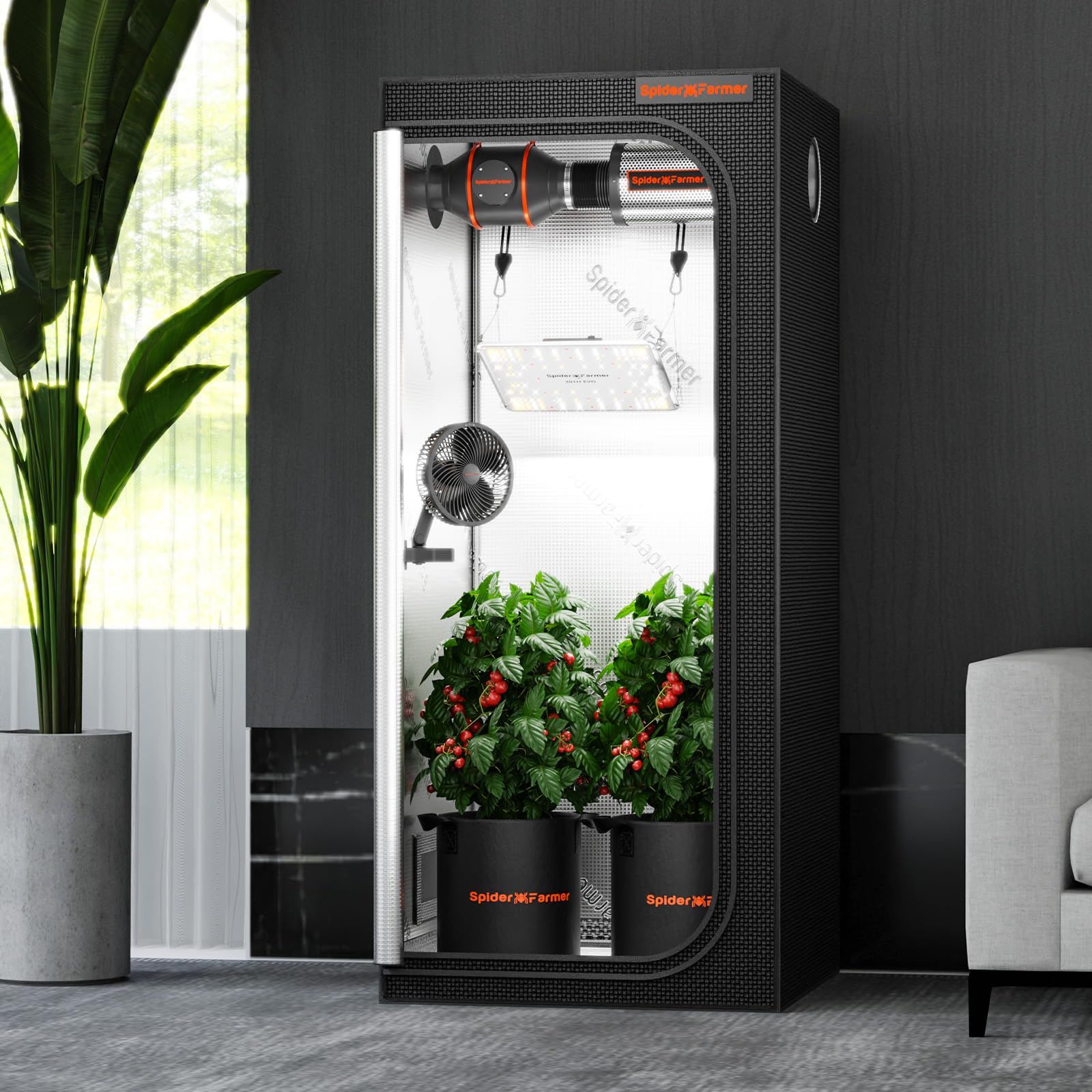 Spider Farmer 70x70x160cm 育成テント プログレード 28x28x63インチ 観察窓 フロアトレー付き 1680D 厚手マイラーキャンバス 2x2 屋内水耕栽培用 SF1000 SE1500 G1500用