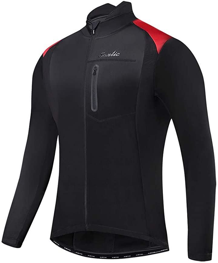 Santic(サンティック) メンズ サイクルジャージ 長袖 サイクルジャケット ウィンドブレーカー 防風 防寒 秋冬用( ブラック/レッド，  M)