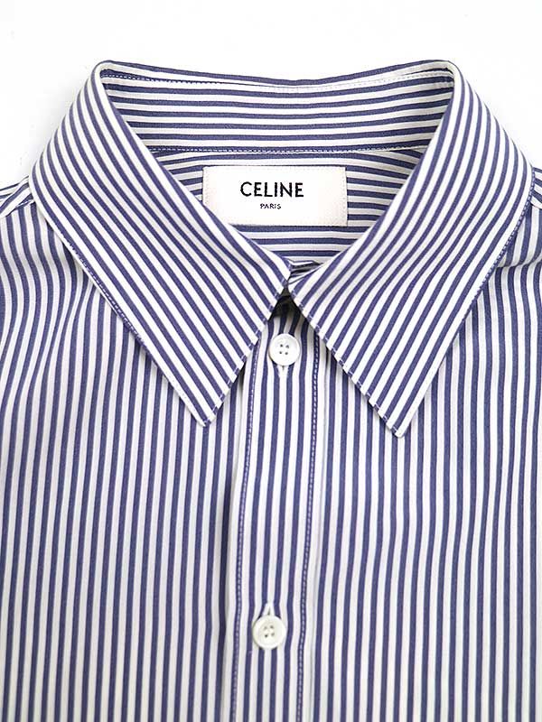 CELINE セリーヌ シルク クラシックレギュラーカラーストライプシャツ