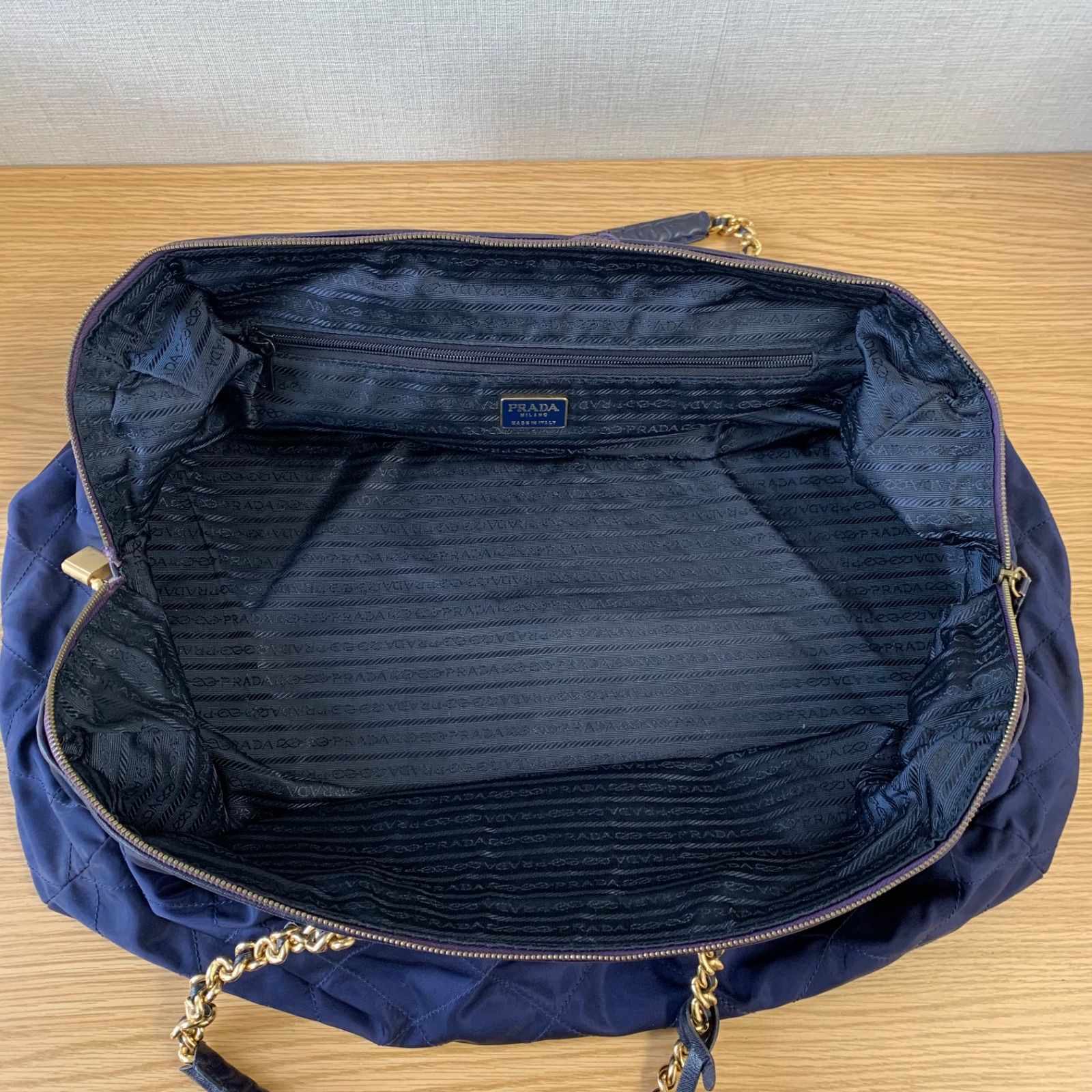 PRADA プラダ ボストンバッグ キルティング ネイビー - メルカリ