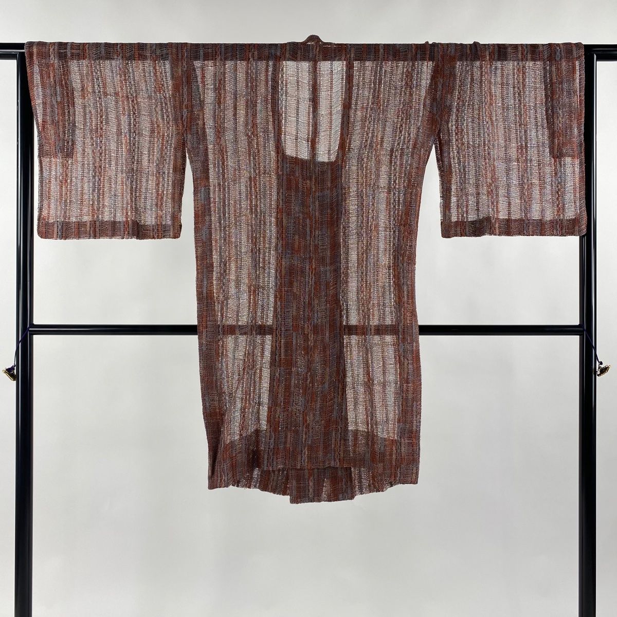 道行 身丈100cm 裄丈67.5cm L 和装コート 角衿 幾何学模様 赤茶 正絹