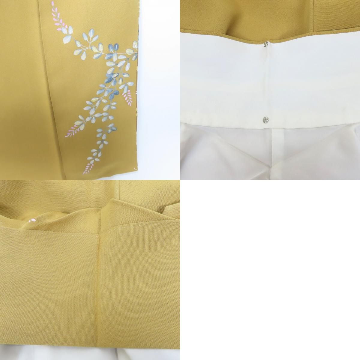 中古】 訪問着・付下 正絹(金銀糸除く) ベージュ 草花柄 しつけ糸あり